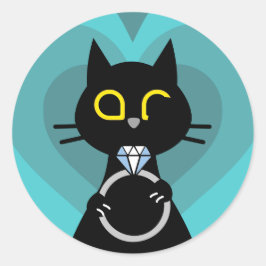 BLING WINK – Purrrfecte Huwelijksaanzoek Zwarte Ka Ronde Sticker