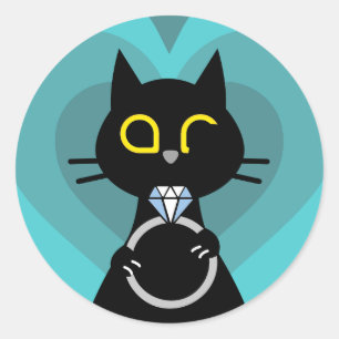 BLING WINK – Purrrfecte Huwelijksaanzoek Zwarte Ka Ronde Sticker