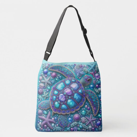 Bling Zee Schildpad Blauw Paarse Blauwgroen Crossbody Tas (Achterkant)