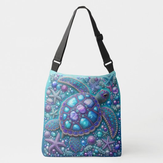 Bling Zee Schildpad Blauw Paarse Blauwgroen Crossbody Tas (Voorkant)