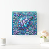 Bling Zee Schildpad Blauw Paarse Blauwgroen Vierkante Klok (Huis)
