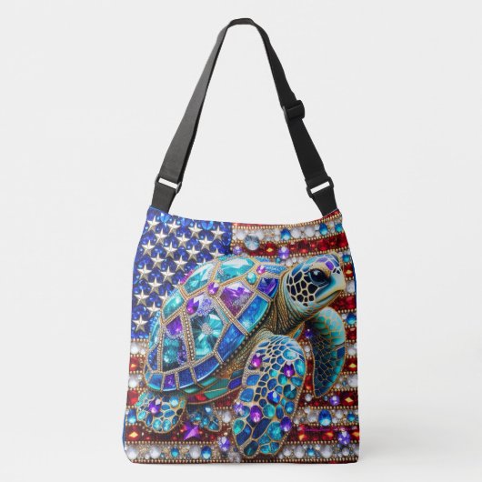 Bling Zee schildpad patriottisch Crossbody Tas (Voorkant)
