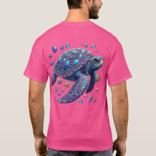 Bling Zeeschildpad Blauw Paars Turkoois Goud T-shirt