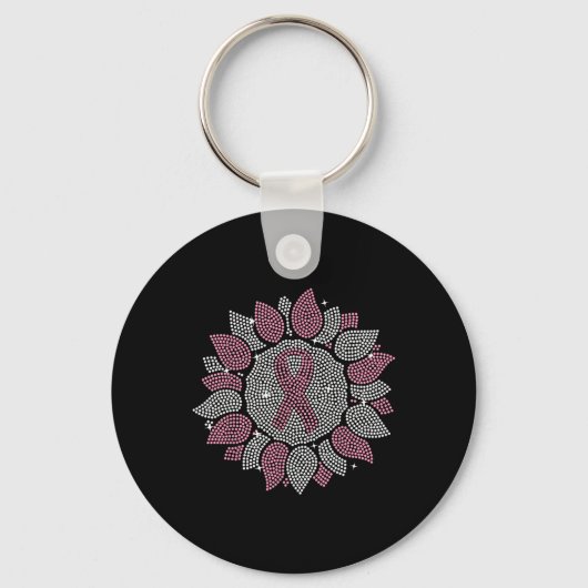 Bling Zonnebloem Roze Lint Borstkanker Awarenes Sleutelhanger (Voorkant)