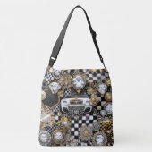 Bling zwart wit goud cheques crossbody tas (Achterkant)