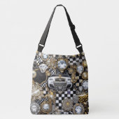 Bling zwart wit goud cheques crossbody tas (Voorkant)