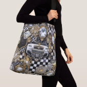 Bling zwart wit goud cheques crossbody tas (Dichtbij)