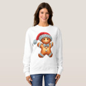 Blinged Faux Rhinestone Gingerbread Man Trui (Voorkant volledig)