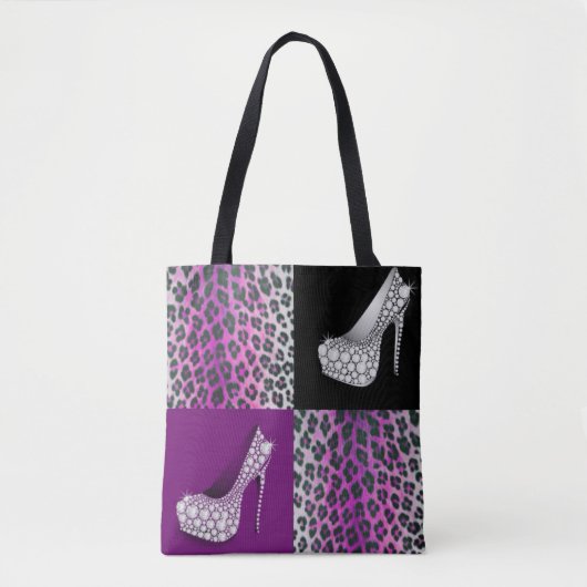 Blingy High Heels en Leopard Print Collage Tote Bag (Voorkant)