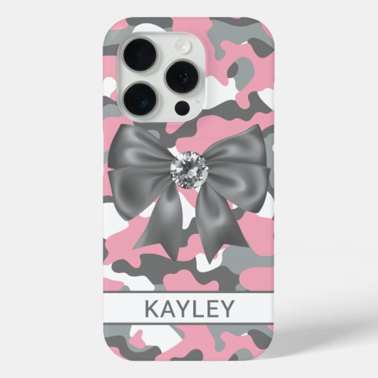Blingy Pink Gray Camouflage Personalized Case-Mate iPhone Case (Achterkant)