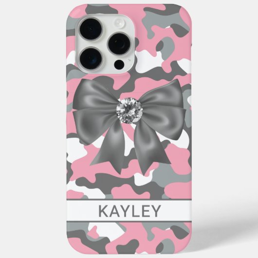 Blingy Pink Gray Camouflage Personalized Case-Mate iPhone Case (Achterkant)