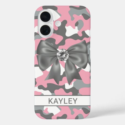 Blingy Pink Gray Camouflage Personalized Case-Mate iPhone Case (Achterkant)