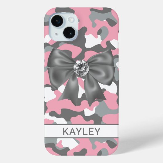 Blingy Pink Gray Camouflage Personalized Case-Mate iPhone Case (Achterkant)