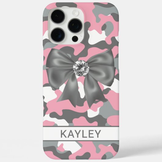 Blingy Pink Gray Camouflage Personalized Case-Mate iPhone Case (Achterkant)