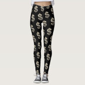 Blingy zilveren dollar teken op zwart leggings (Voorkant)
