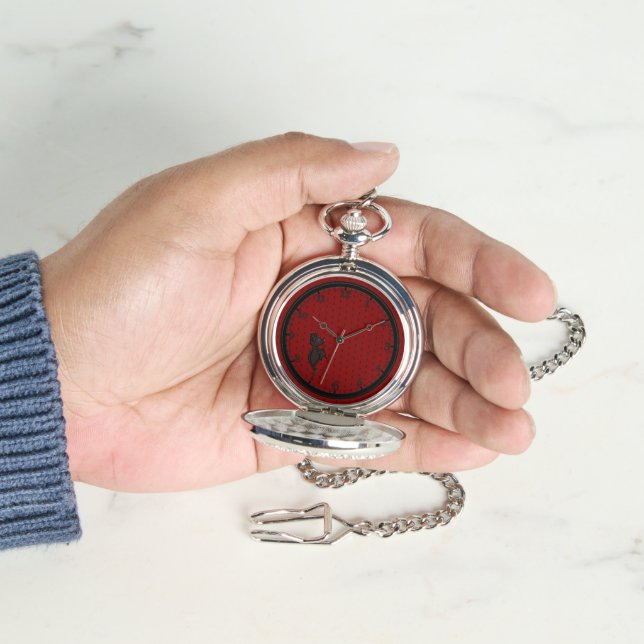 Blinky the Bat pattern Red Silver Pocket Watch Horloge (Hand)