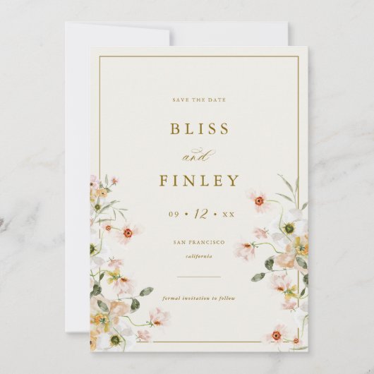BLISS Bloemen Save The Date Minimaal Huwelijkskaar (Voorkant)