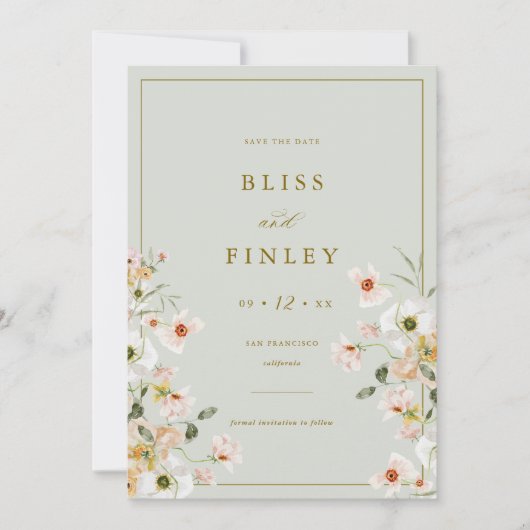 BLISS Bloemen Save The Date Minimaal Huwelijkskaar (Voorkant)