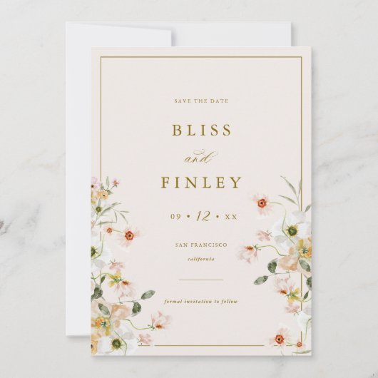 BLISS Bloemen Save The Date Minimaal Huwelijkskaar (Voorkant)