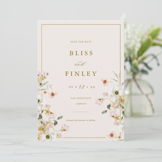 BLISS Bloemen Save The Date Minimaal Huwelijkskaar (Staand voorkant)