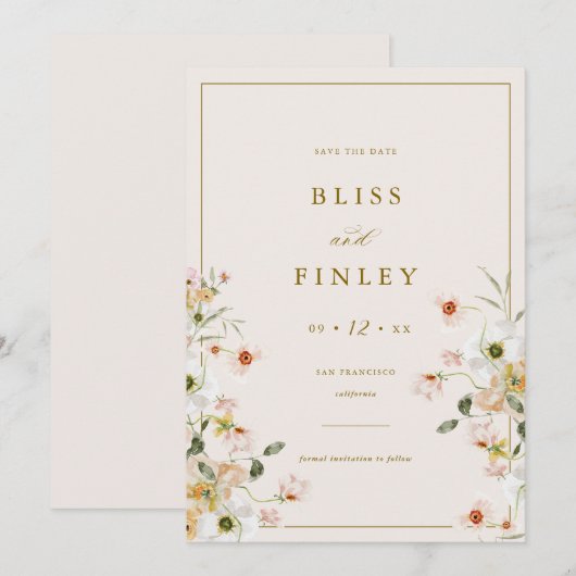 BLISS Bloemen Save The Date Minimaal Huwelijkskaar (Voorkant / Achterkant)