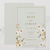 BLISS Floral Sla de datum Minimal Wedding Kaart (Voorkant / Achterkant)