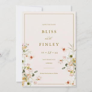 BLISS Floral Sla de datum Minimal Wedding Kaart