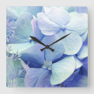 Bliss hydrangea wall klok blauw aqua periwinkle