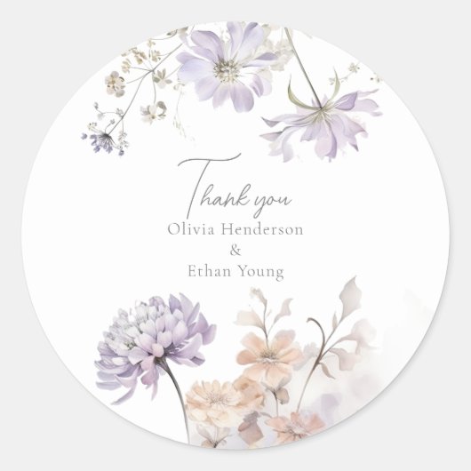 Bliss - Lila en Lavendel Bruiloft Ronde Sticker (Voorkant)