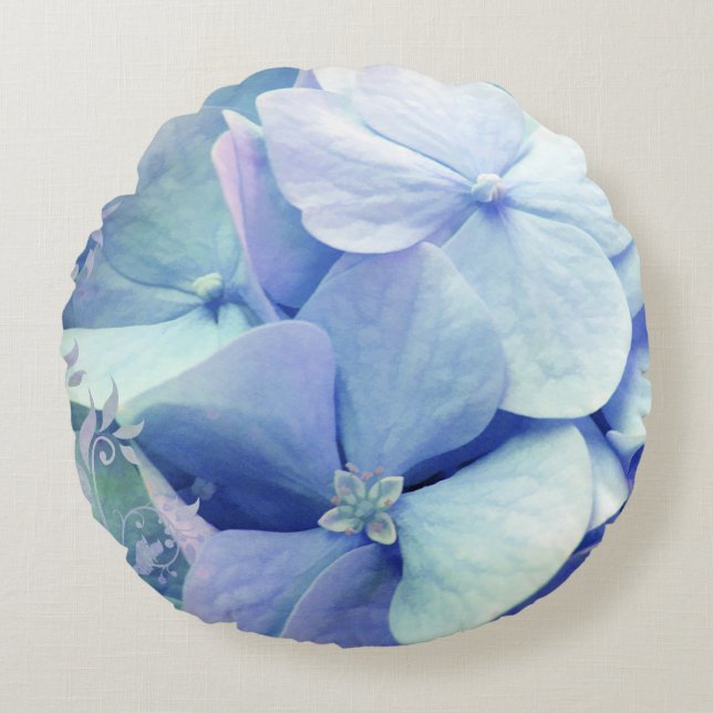Bliss, Periwinkle Blue Hydrangea rond kussen (Voorkant)