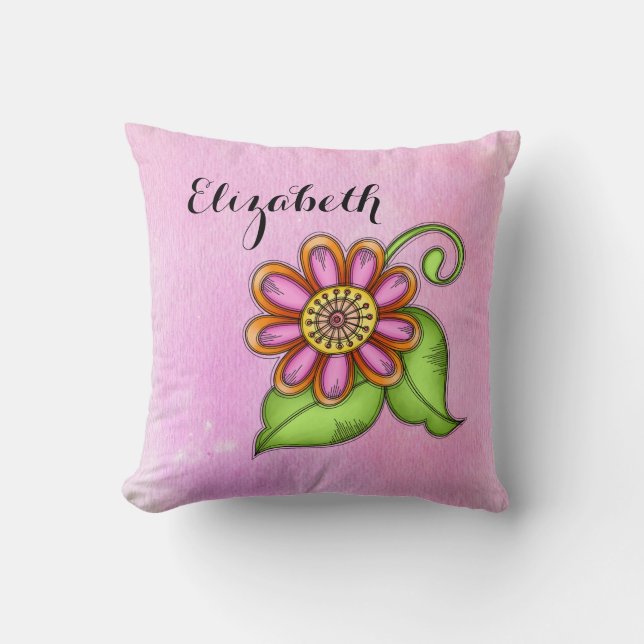 Bliss Waterverf Doodle Flower Pillow Kussen (Voorkant)