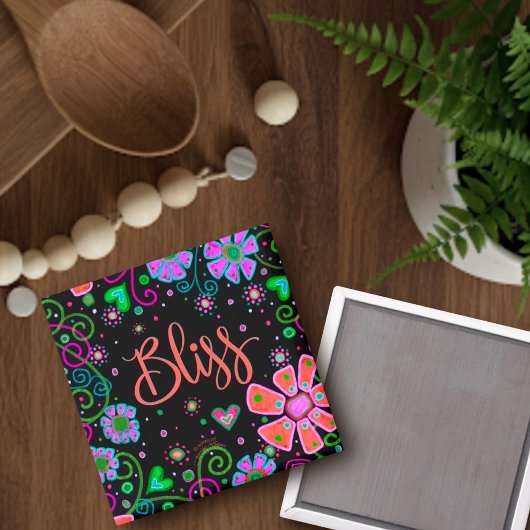 Bliss Whimsical Inspirerend Bloemen Zwart Magneet