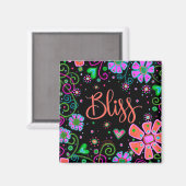 Bliss Whimsical Inspirerend Bloemen Zwart Magneet (Voorkant / Achterkant)