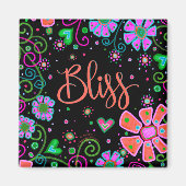Bliss Whimsical Inspirerend Bloemen Zwart Magneet (Voorkant)