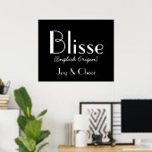 Blisse English Origin with betekenis in Black I Poster (Thuiskantoor)