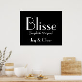 Blisse English Origin with betekenis in Black I Poster (Keuken)