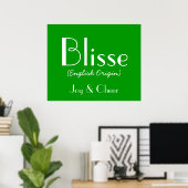 Blisse English origin with betekenis in Green I Poster (Thuiskantoor)
