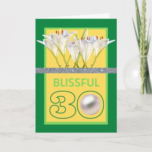 Blissful 30 Pearl Jubileum White Lilies Kaart (Voorkant)