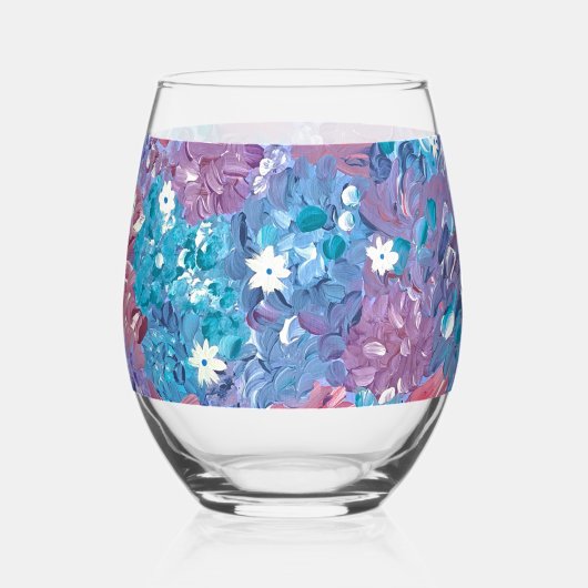 Blissful Blue Floral Wijnglas Zonder Voet (Voorkant)