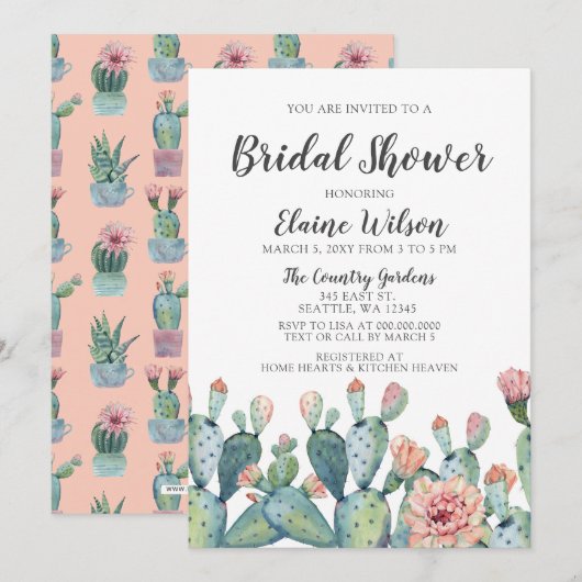 Blissful Blush Cactus Wedding Vrijgezellenfeest Kaart (Voorkant / Achterkant)