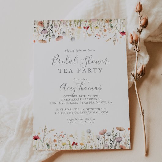 Blissful Boho Wildflower Bridal Shower Tea Party Kaart