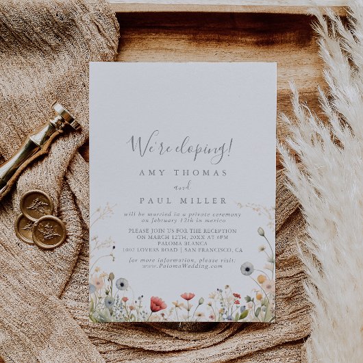 Blissful Boho Wildflower Elopement Receptie Kaart