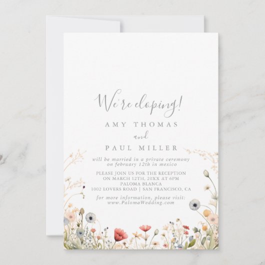 Blissful Boho Wildflower Elopement Receptie Kaart (Voorkant)