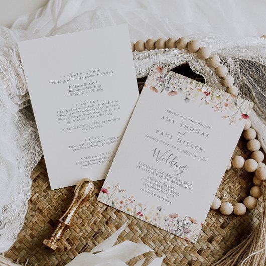 Blissful Boho Wildflower Front & Back Wedding  Kaart