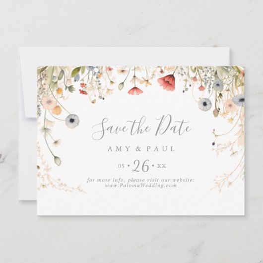 Blissful Boho Wildflower Horizontal Wedding Save The Date (Voorkant)