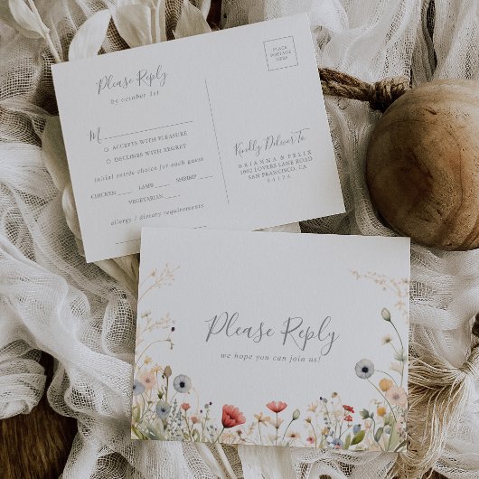 Blissful Boho Wildflower Menu Choice RSVP Postcard