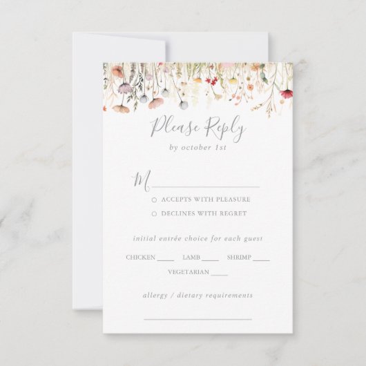 Blissful Boho Wildflower Wedding Menu Choice RSVP (Voorkant)