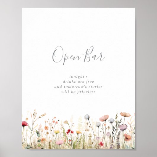 Blissful Boho Wildflower Wedding Open Bar Poster (Voorkant)