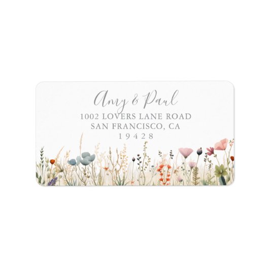 Blissful Boho Wildflower Wedding RSVP Address Etiket (Voorkant)