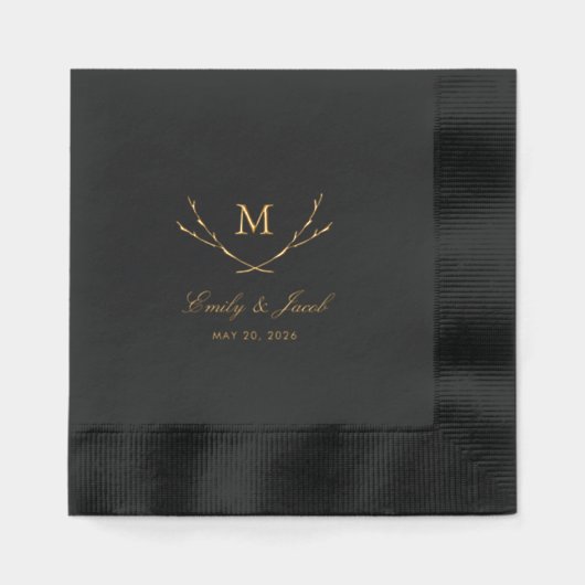 Blissful Branches Huwelijksmonogram Folie Servetten (Voorkant)